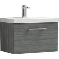 Nuie Arno Anthracite Woodgrain Wall Hung 1 Drawer Vanity Unit & Basin - 390 x 610mm