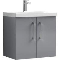 Nuie Arno Grey Wall Hung 2 Door Vanity Unit & Basin - 579 x 610mm