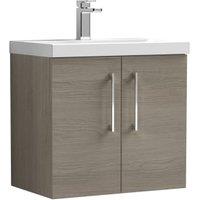 Nuie Solace Oak Wall Hung 2 Door Vanity Unit & Basin - 579 x 610mm