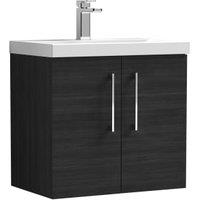Nuie Charcoal Black Wall Hung 2 Door Vanity Unit & Basin - 579 x 610mm