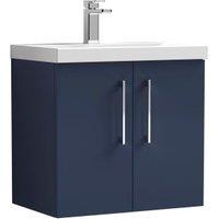 Nuie Midnight Blue Wall Hung 2 Door Vanity Unit & Basin - 579 x 610mm