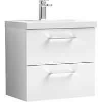 Nuie Arno Gloss White Wall Hung 2 Drawer Vanity Unit & Basin - 579 x 610mm