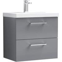 Nuie Arno Gloss Grey Wall Hung 2 Drawer Vanity Unit & Basin - 579 x 610mm
