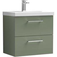 Nuie Arno Satin Green Wall Hung 2 Drawer Vanity Unit & Basin - 579 x 610mm