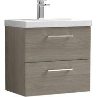Nuie Arno Solace Oak Wall Hung 2 Drawer Vanity Unit & Basin - 579 x 610mm