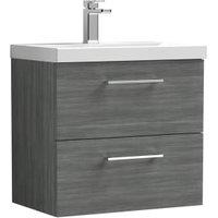 Nuie Arno Anthracite Woodgrain Wall Hung 2 Drawer Vanity Unit & Basin - 579 x 610mm
