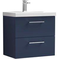 Nuie Arno Midnight Blue Wall Hung 2 Drawer Vanity Unit & Basin - 579 x 610mm