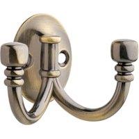 Wickes Ball End Twin Robe Hook - Antique Brass