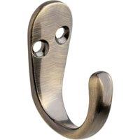 Wickes Antique Brass Single Robe Hook - Pack of 2
