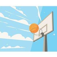Origin Murals Graphic Basketball Hoop Blue Wall Mural - 3.5 x 2.8m