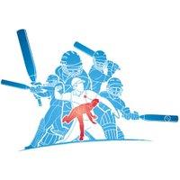 Origin Murals Cricket Players Blue Wall Mural - 3.5 x 2.8m