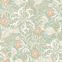 Hoopla Seaweed Garden Sage & Apricot Matt Wallpaper - 10m