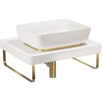 Abode Cava Tablet Countertop White Basin with White Worktop, Basin Plinth, Brushed Brass Wastes & Towel Rail