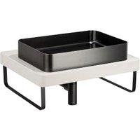 Abode Cava Tablet Countertop Steel Black Basin with Pebble Grey Worktop, Matt Black Bottle Trap & Towel Rail
