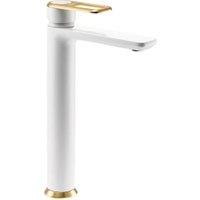 Abode Levarto Tall Basin Mixer Tap - White & Brass