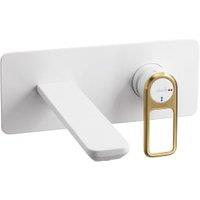 Abode Levarto Wall Mounted Basin & Bath Mixer Tap - White & Brass