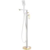 Abode Levarto Floor Standing Bath Filler with Shower Handset - White & Brass