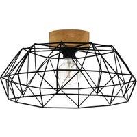 Eglo Padstow 1-Light Industrial Ceiling Light with Wooden Detailing - Black