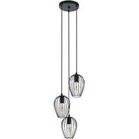 Eglo Newtown Vintage 3-Light Cluster Pendant with Caged Shades - Black