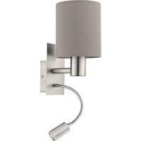 Eglo Pasteri Fabric LED Wall Lamp with Reading Light - Taupe
