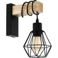 Eglo Townshend 5 1-Light Industrial Caged Wall Lamp - Oak / Black