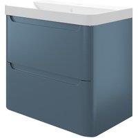 Wickes Malmo Misty Blue Wall Hung J Pull Compact Vanity Unit & Basin - 600 x 350mm