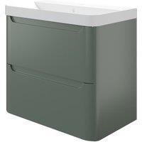 Wickes Malmo Reed Green Wall Hung J Pull Compact Vanity Unit & Basin - 600 x 350mm