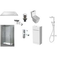 Vision 6mm Chrome Framed Rectangular Enclosure En-Suite with Toilet Pan, Freestanding Vanity, Tap, Wastes & Mixer Shower - 1200 x 800mm