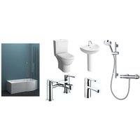 Valsina P-Shaped Right Hand Family Shower Bath Suite with Mixer Shower, Bath Screen, Bath Panel, Full Pedestal Basin, Toilet Pan, Wastes & Taps - 1675 x 850mm