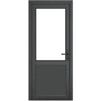 Crystal uPVC Grey Left Hand Inwards Clear Double Glazed Half Glass Half Panel Single Door - 890 x 2090mm