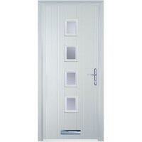 Door-Stop 4 Square White Left Hand GRP Composite Door with Stippolyte Glass - 840 x 2100mm