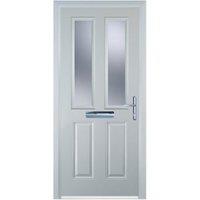Door-Stop 2 Panel 2 Square White Left Hand GRP Composite Door with Stippolyte Glass - 920 x 2100mm