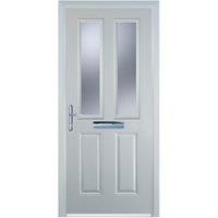 Door-Stop 2 Panel 2 Square White Right Hand GRP Composite Door with Stippolyte Glass - 840 x 2100mm