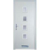 Door-Stop 4 Square White Right Hand GRP Composite Door with Stippolyte Glass - 840 x 2100mm