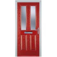 Door-Stop 2 Panel 2 Square Red Left Hand GRP Composite Door with Stippolyte Glass - 840 x 2100mm