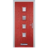 Door-Stop 4 Square Red Left Hand GRP Composite Door with Stippolyte Glass - 840 x 2100mm