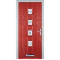 Door-Stop 4 Square Red Left Hand GRP Composite Door with Flair Glass - 920 x 2100mm