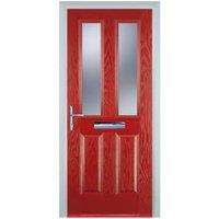 Door-Stop 2 Panel 2 Square Red Right Hand GRP Composite Door with Stippolyte Glass - 840 x 2100mm