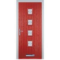 Door-Stop 4 Square Red Right Hand GRP Composite Door with Flair Glass - 840 x 2100mm