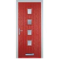 Door-Stop 4 Square Red Right Hand GRP Composite Door with Stippolyte Glass - 840 x 2100mm
