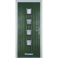 Door-Stop 4 Square Green Left Hand GRP Composite Door with Stippolyte Glass - 840 x 2100mm