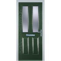Door-Stop 2 Panel 2 Square Green Left Hand GRP Composite Door with Stippolyte Glass - 920 x 2100mm