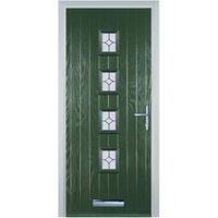 Door-Stop 4 Square Green Left Hand GRP Composite Door with Flair Glass - 920 x 2100mm