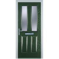 Door-Stop 2 Panel 2 Square Green Right Hand GRP Composite Door with Stippolyte Glass - 840 x 2100mm