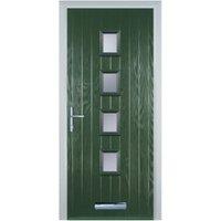 Door-Stop 4 Square Green Right Hand GRP Composite Door with Stippolyte Glass - 920 x 2100mm