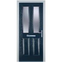 Door-Stop 2 Panel 2 Square Blue Left Hand GRP Composite Door with Stippolyte Glass - 840 x 2100mm