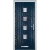 Door-Stop 4 Square Blue Left Hand GRP Composite Door with Stippolyte Glass - 920 x 2100mm