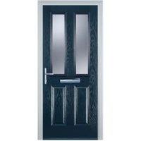 Door-Stop 2 Panel 2 Square Blue Right Hand GRP Composite Door with Stippolyte Glass - 840 x 2100mm
