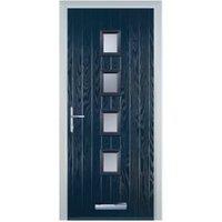 Door-Stop 4 Square Blue Right Hand GRP Composite Door with Stippolyte Glass - 840 x 2100mm