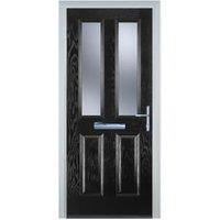 Door-Stop 2 Panel 2 Square Black Left Hand GRP Composite Door with Stippolyte Glass - 840 x 2100mm